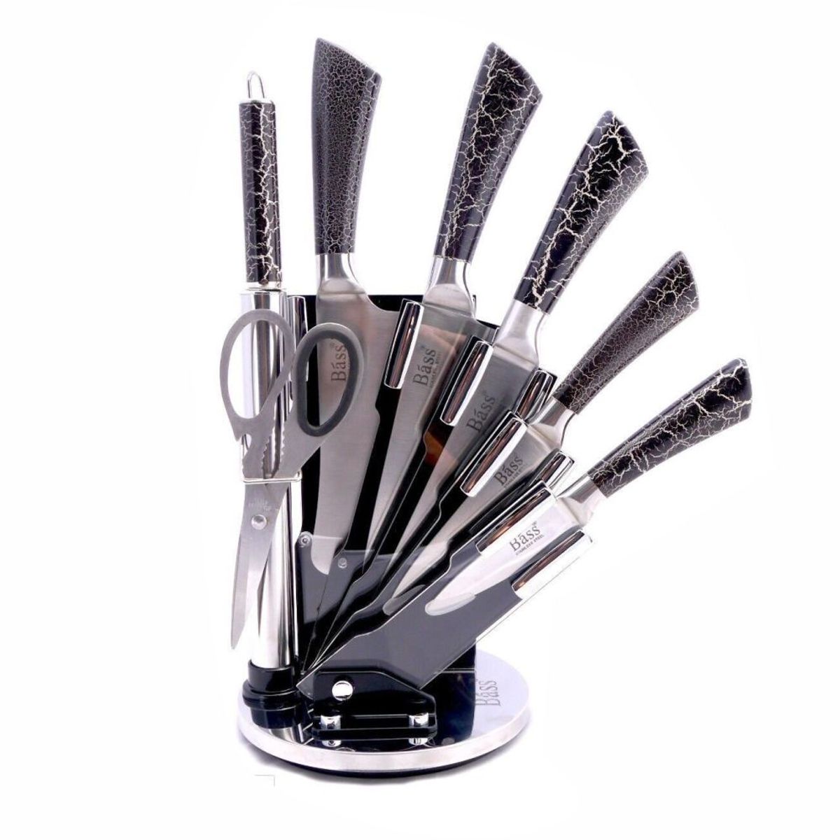 BASS - Juego De Cuchillos En Acero Bass 8 Pcs + Base Giratoria