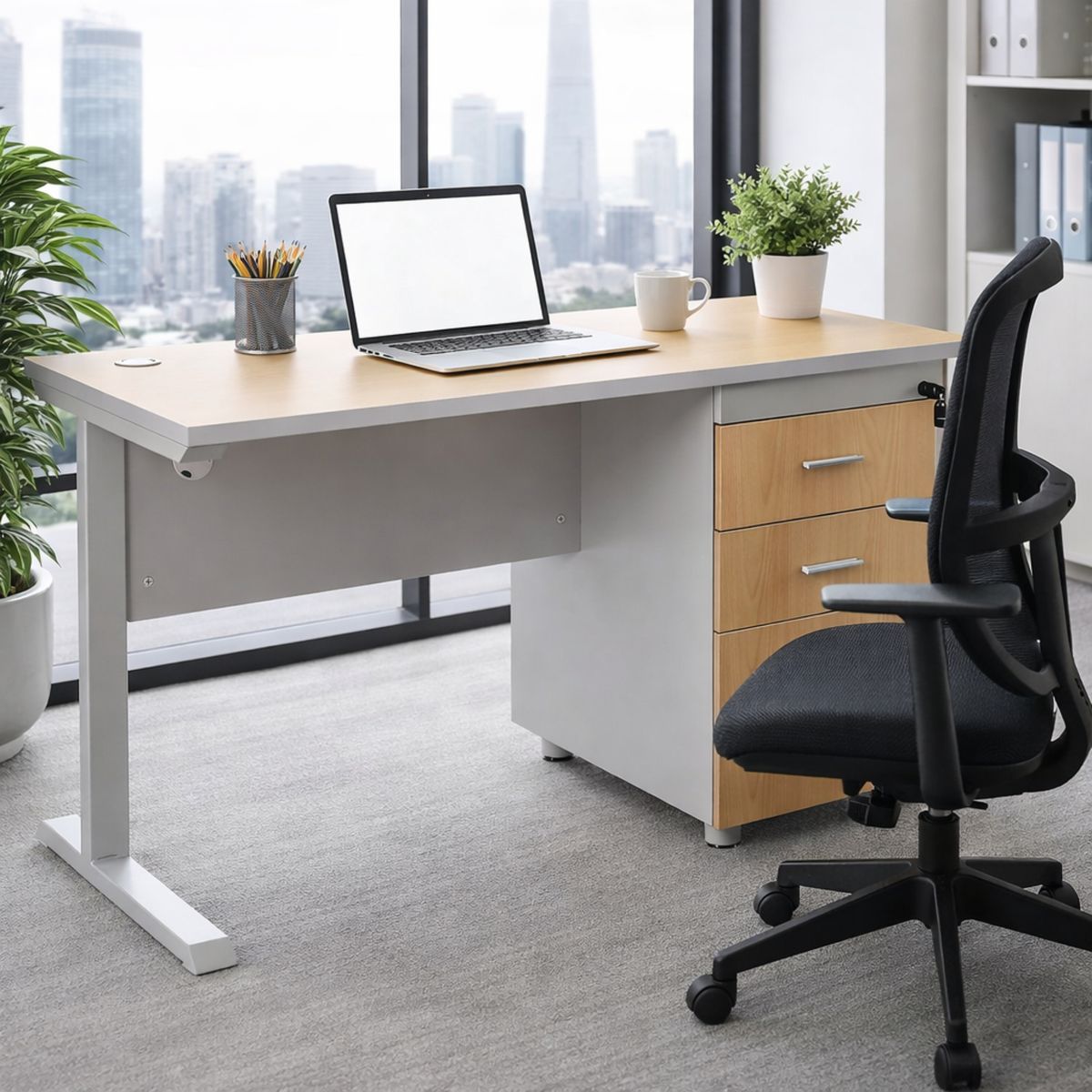 AKIVOY - Escritorio Sencillo de Oficina Y Trabajo Con Cajones 1 Puesto