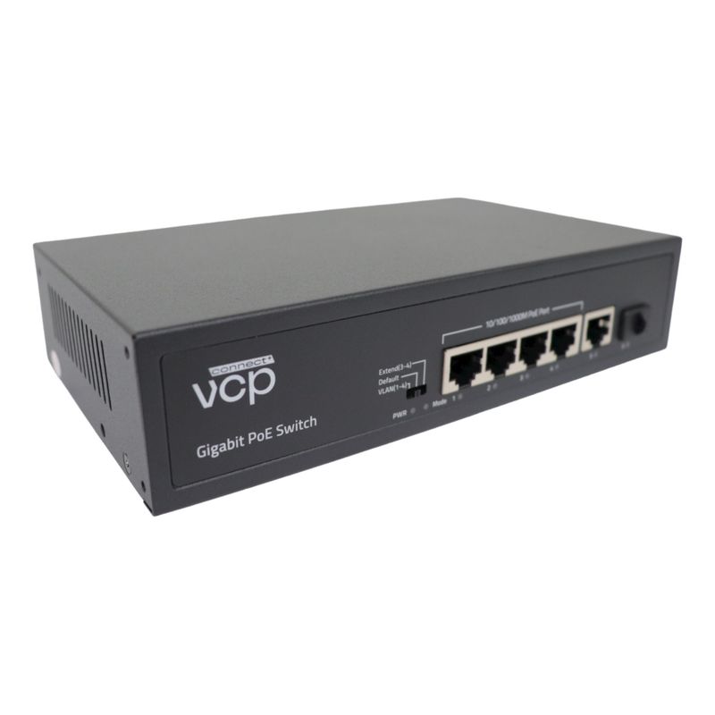 VCP - Switch Poe 4 Puertos Giga Ethernet + 1cobre + 1fibra