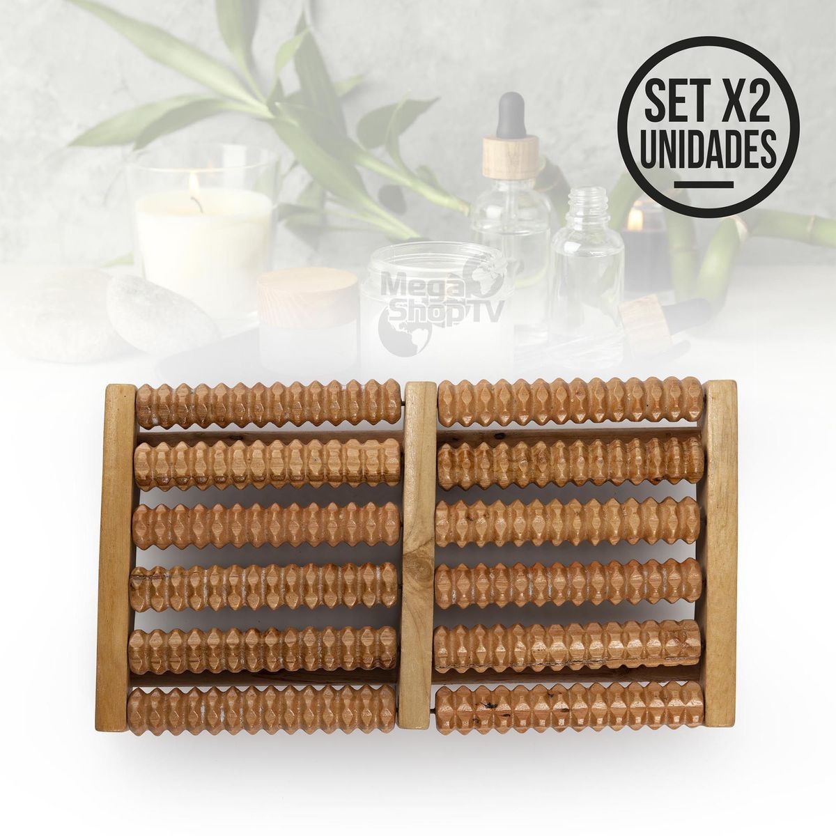 STYLE STARS - Kit X 2 Rodillo Masajeador pies doble en madera maderoterapia