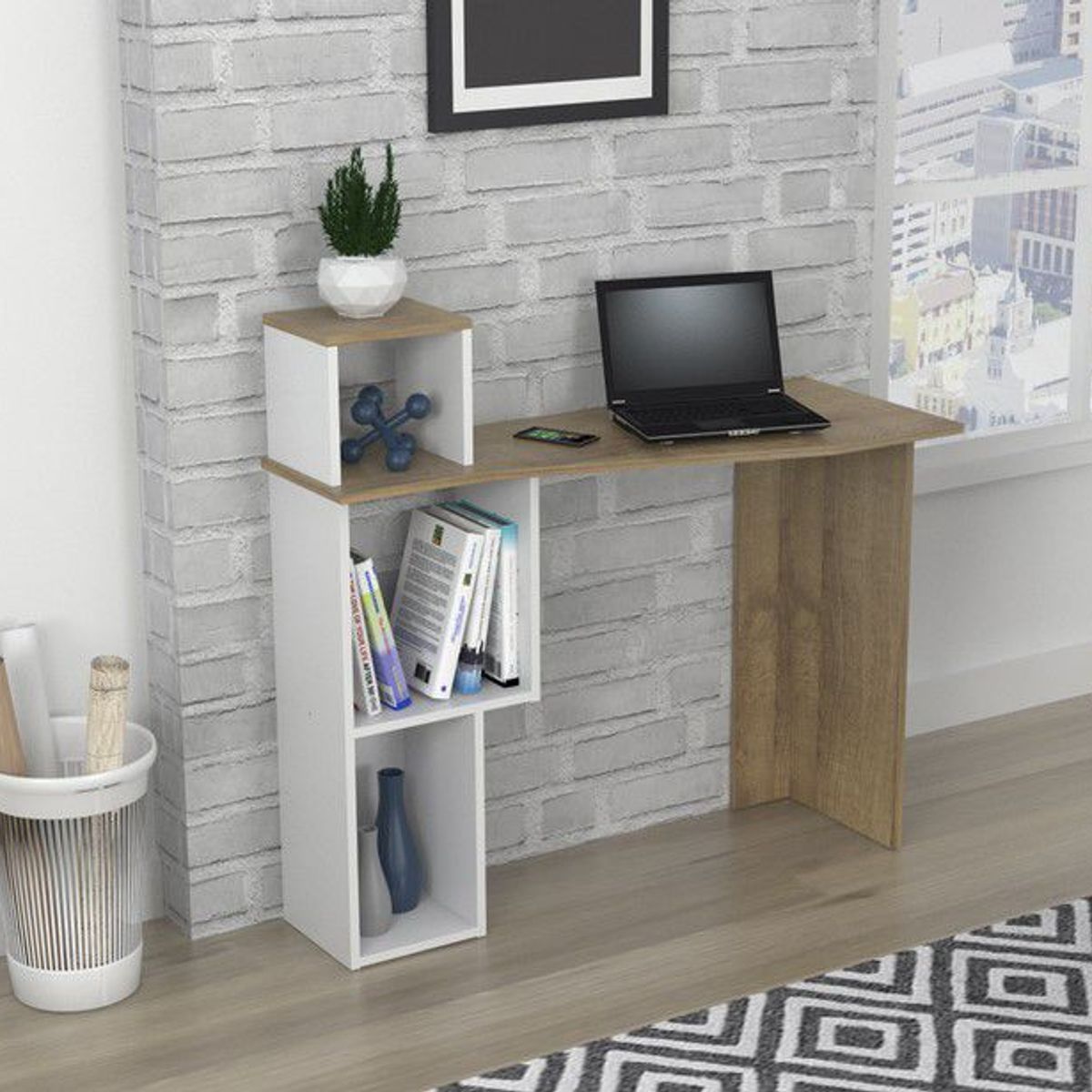 INVAL - Escritorio Inval ES11903  Amaretto/Blanco 100x95x40cm