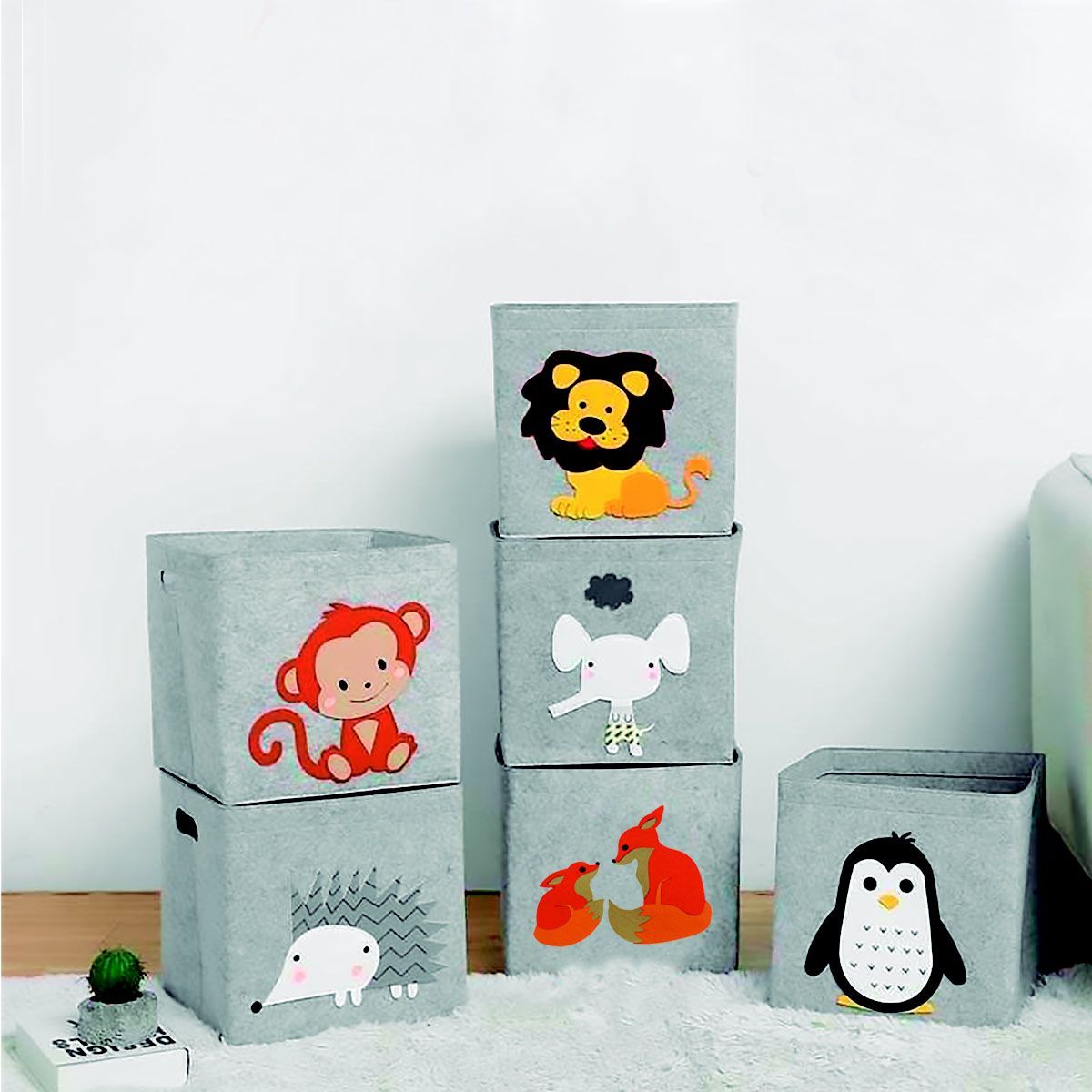 ENFANT'ASY - Caja Cesta Organizar Almacenar Juguetes Plegable En Fieltro Mono