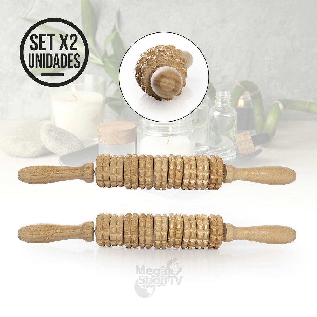 STYLE STARS - Kit X 2 Masajeador de madera profesional con rodillo de mano