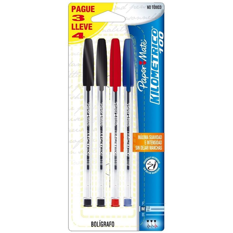 PAPER MATE - Set de Bolígrafos De Colores Paper Mate Kilométrico X4