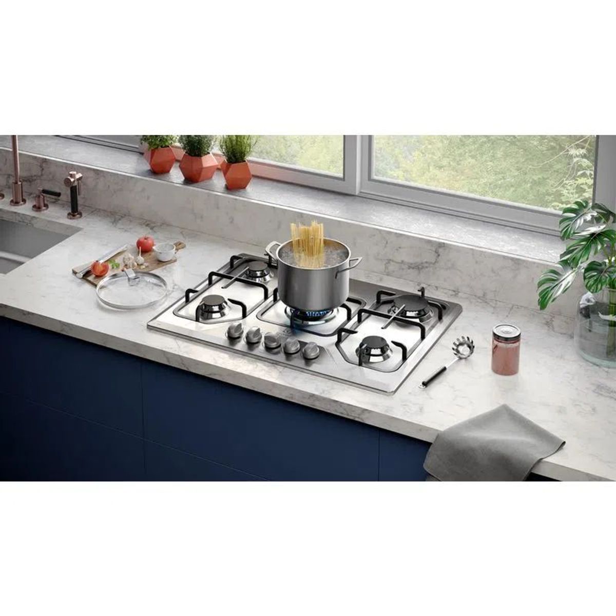 ELECTROLUX - Estufa de Empotrar Gas Electrolux 5 puestos Triple Llama Acero Inoxidable GT75X