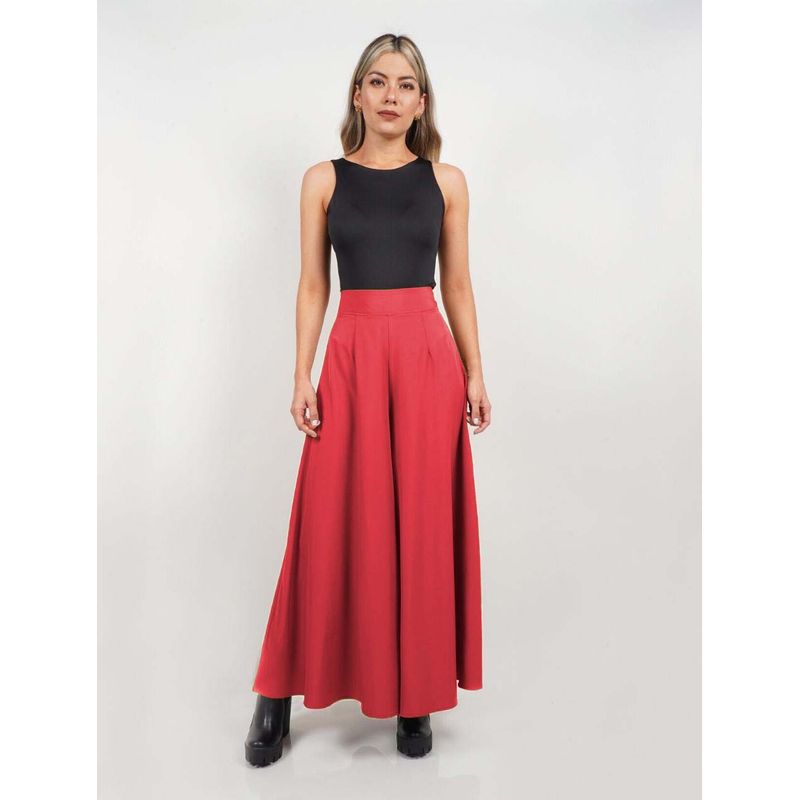 MOLGOA - Pantalón para Mujer Tipo Palazzo Tiro Alto - Malibu Rojo
