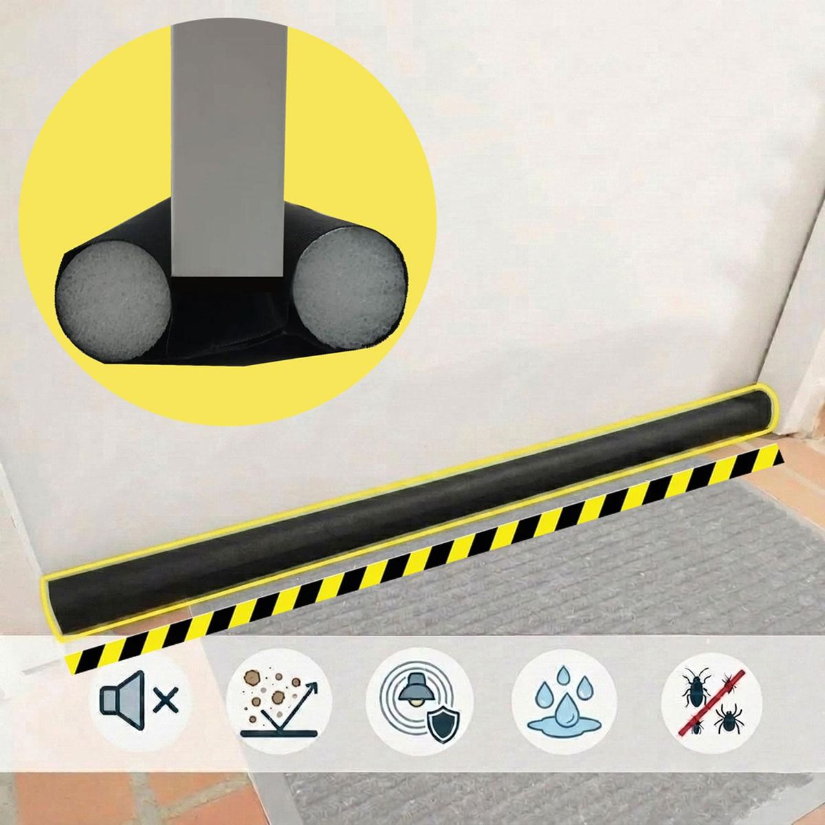 VELBROS - Tapon Puerta Burlete Polvo Sello Protecto Insecto Ruido Olor - Negro