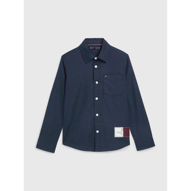 TOMMY HILFIGER - Camisa Niño De Sarga Con Bolsillo En El Pecho Gris Tommy Hilfiger