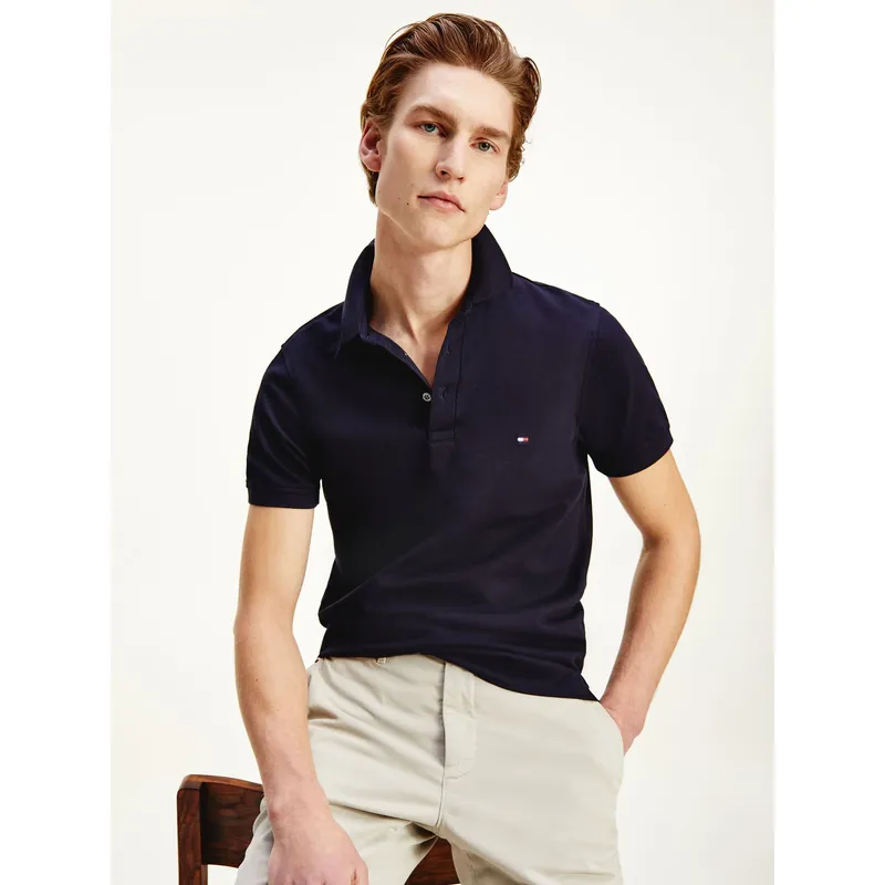 TOMMY HILFIGER - Polo Manga Corta Slim Fit Azul Oscuro 985
