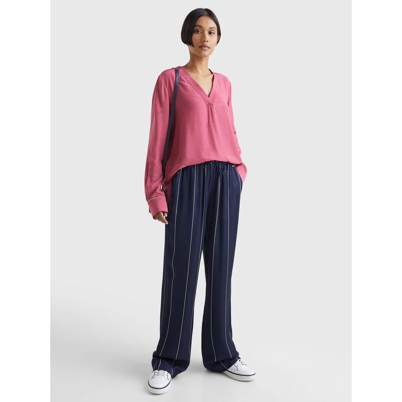 TOMMY HILFIGER - Blusa Rosada Con Cuello V Y Corte Amplio Tommy Hilfiger