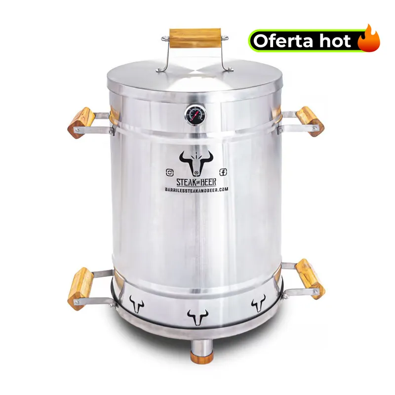 STEAK AND BEER - Barril Asador Grande INOX 80cm X 45cm incluye accesorios