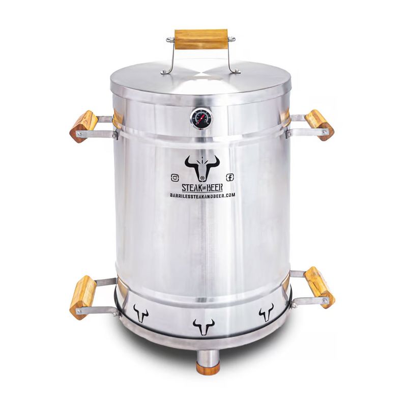 STEAK AND BEER - Barril Asador Grande INOX 80cm X 45cm incluye accesorios