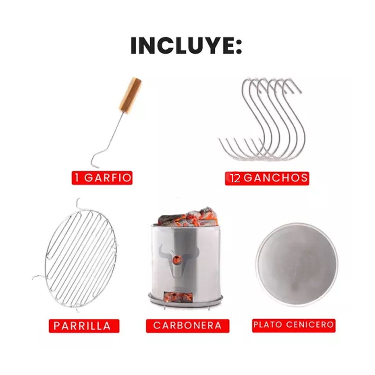 STEAK AND BEER - Barril Asador Grande INOX 80cm X 45cm incluye accesorios - 30 a 35 Libras