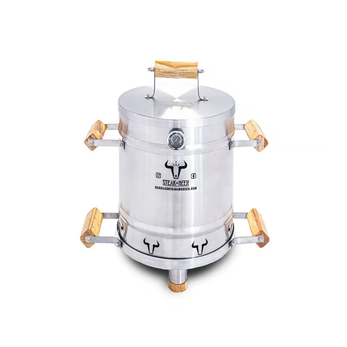 STEAK AND BEER - Ahumador y Asador de Barril Pequeño INOX (56cm X 36 cm) incluye accesorios