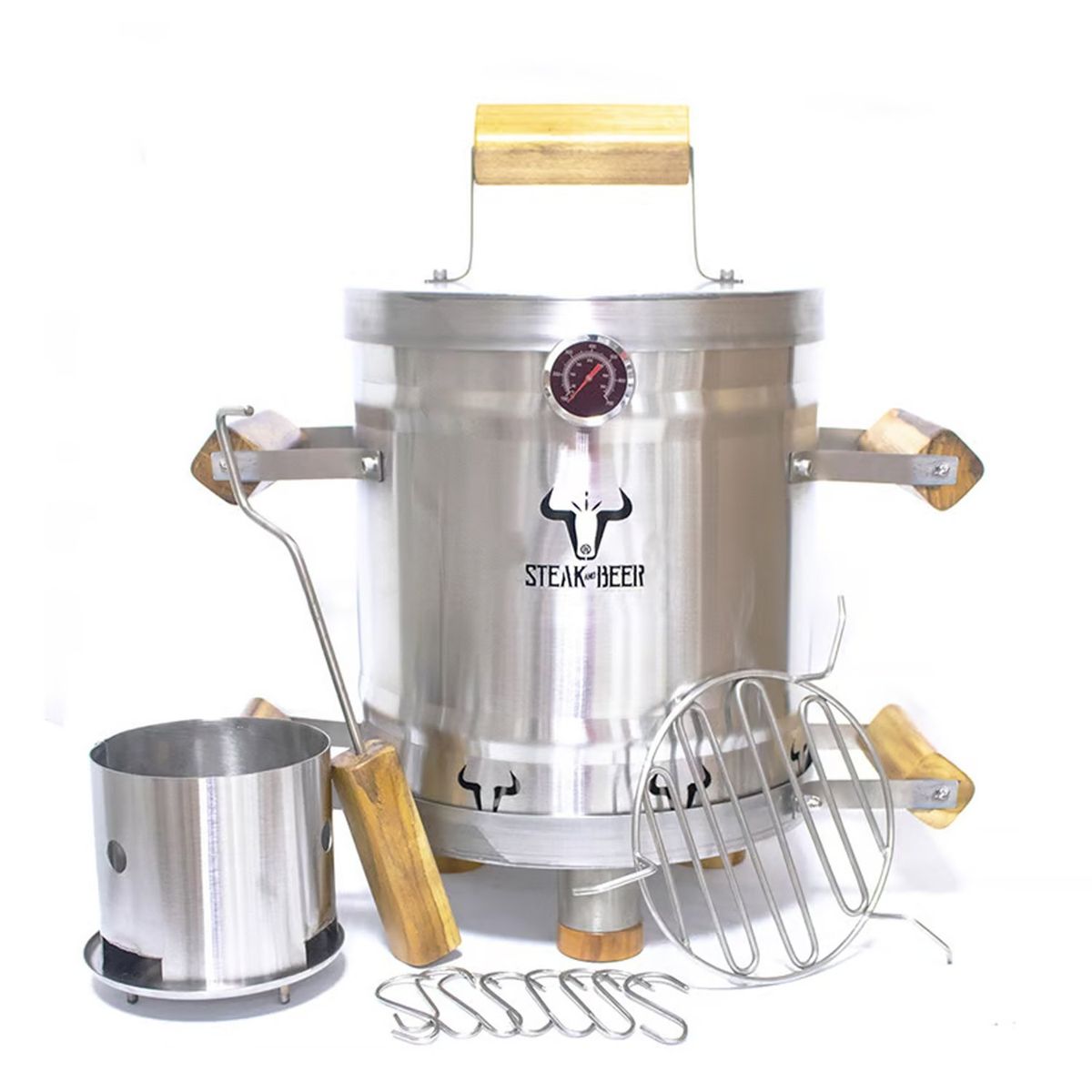 STEAK AND BEER - Asador Tipo Barril Mini INOX (50cm X 30 cm) incluye accesorios