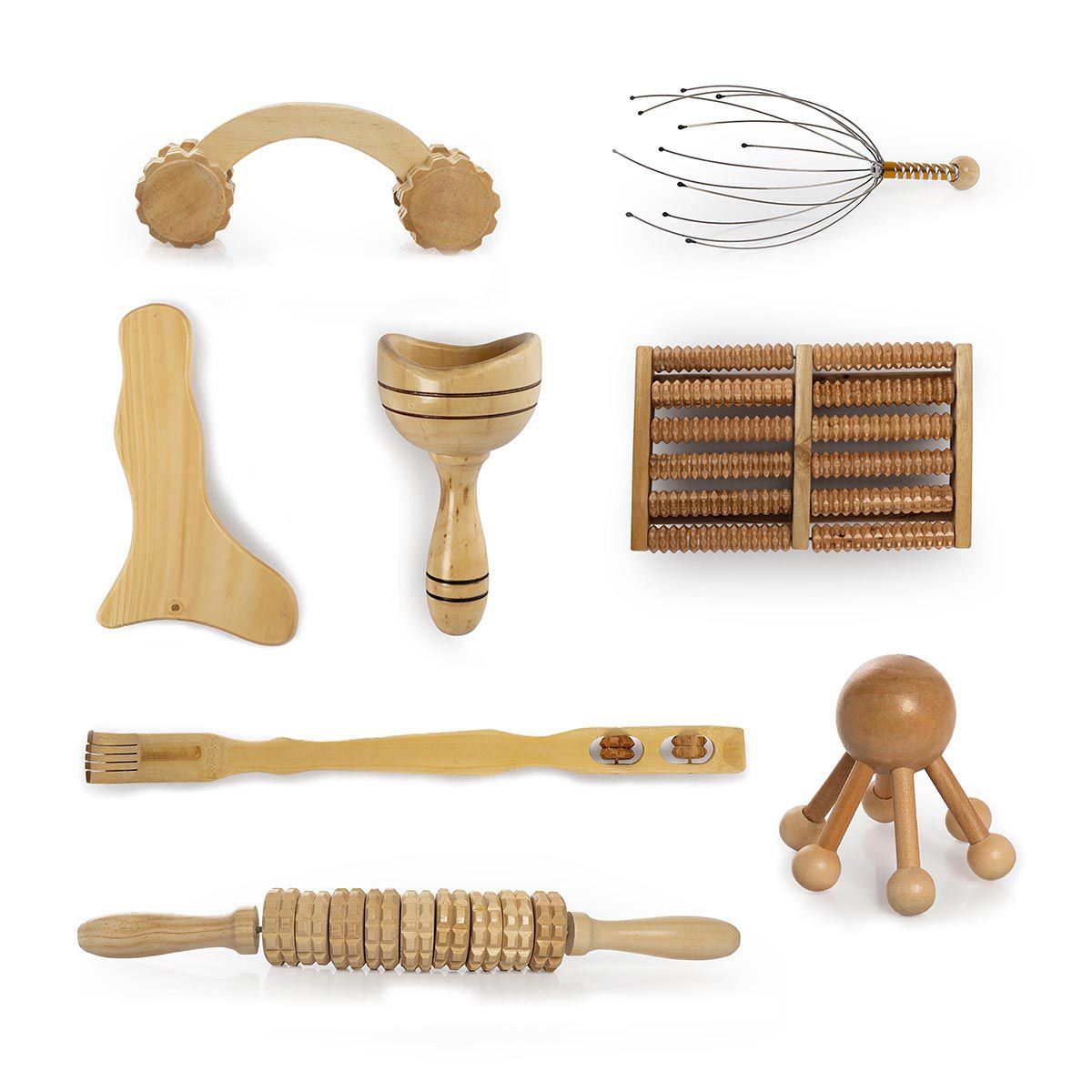 STYLE STARS - Kit maderoterapia con 8 masajeadores relajantes reductores