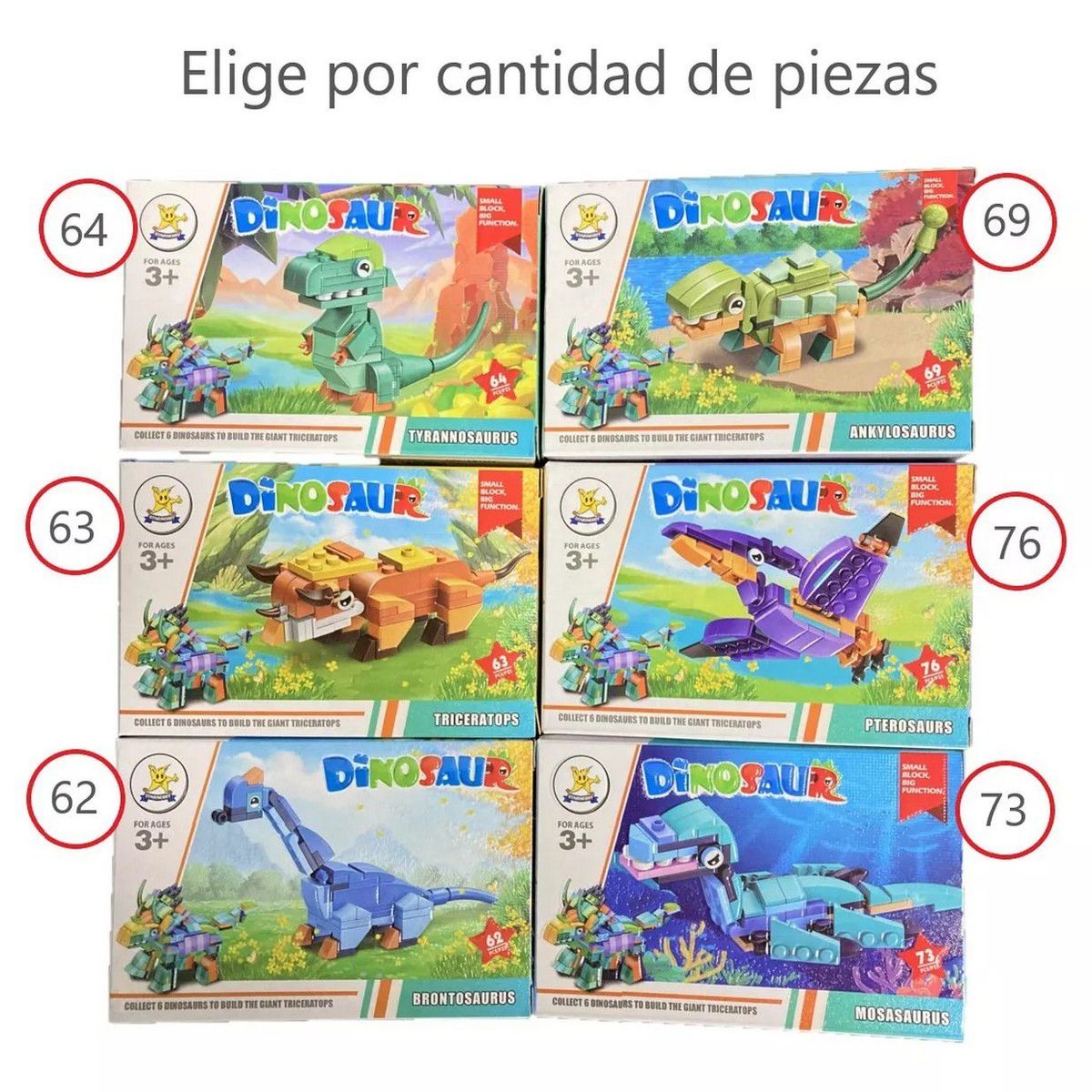 DAYOSHOP - Dinosaurio Figura Armable Pack X 6 Dinosaurios Didactico