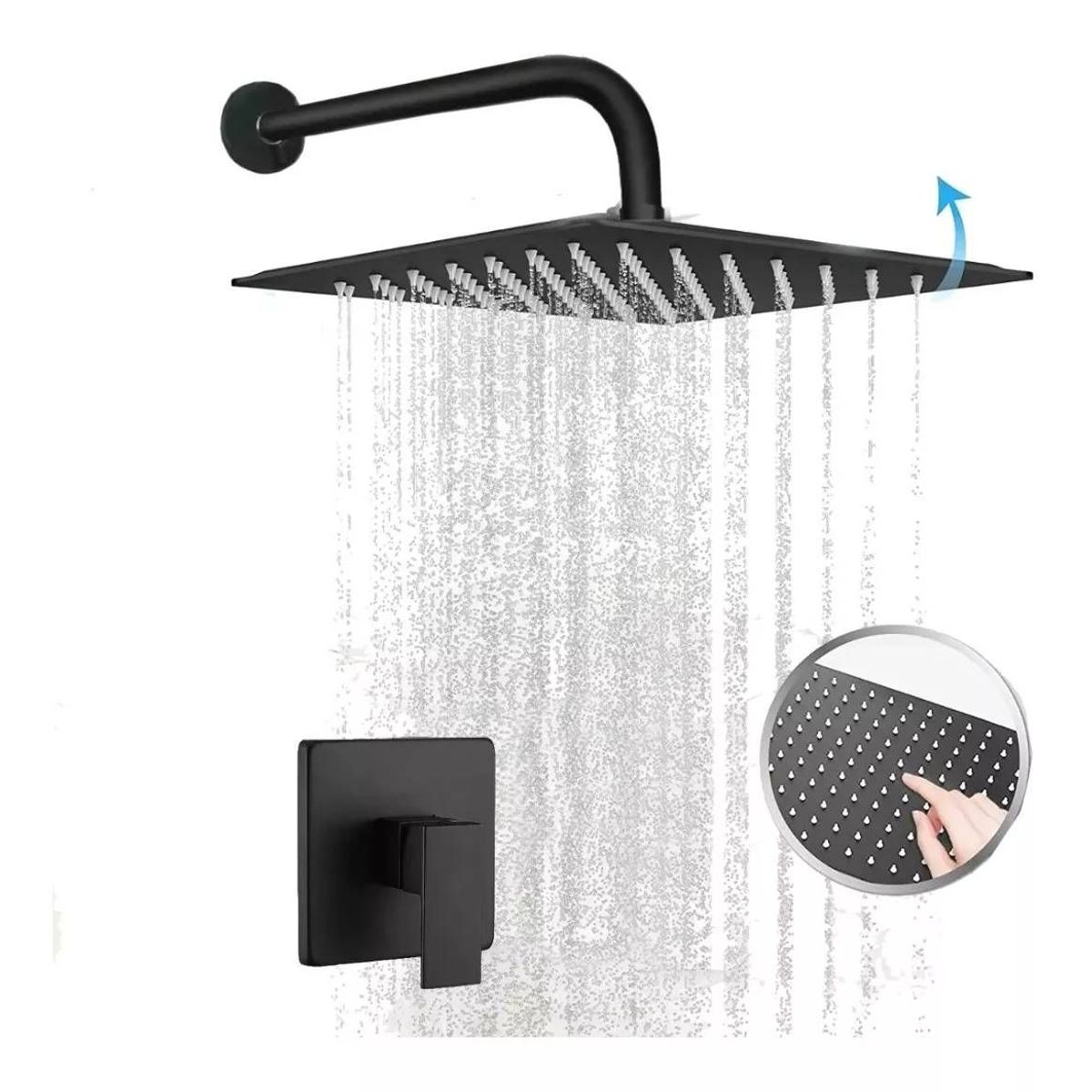 GENERICO - Mezclador Ducha Negro Quadratto  Ducha 20cm Y Tubo Pared