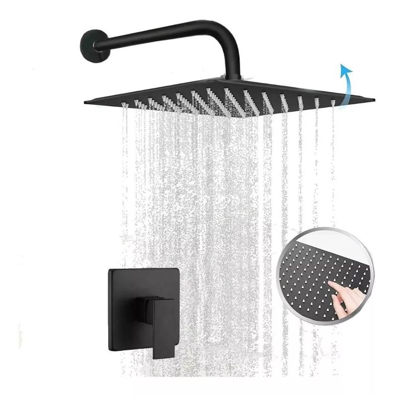 GENERICO - Mezclador Ducha Negro Quadratto  Ducha 20cm Y Tubo Pared