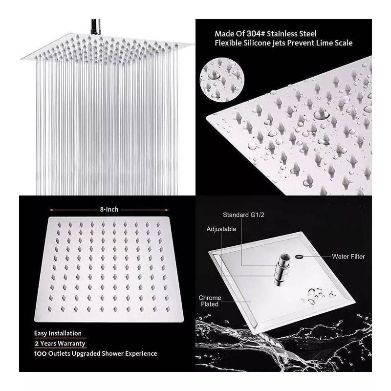 GENERICO - Ducha, regadera  Antihongos 20x20 cuadrada kit tubo Pared