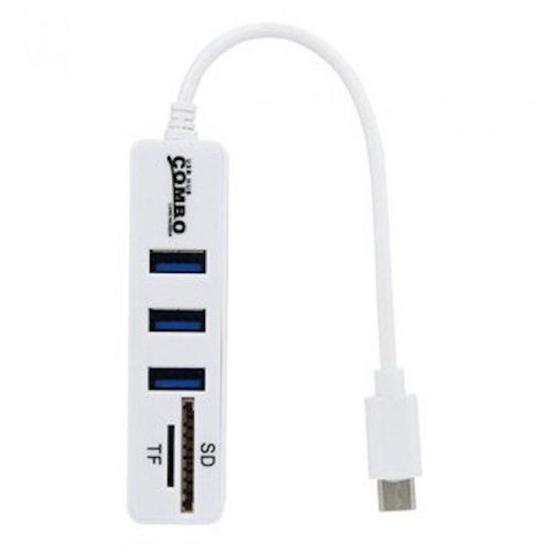 GENERICO - Hub Tipo C A Usb 3 Puertos 2.0 + Lector De Tarjeta Micro Sd