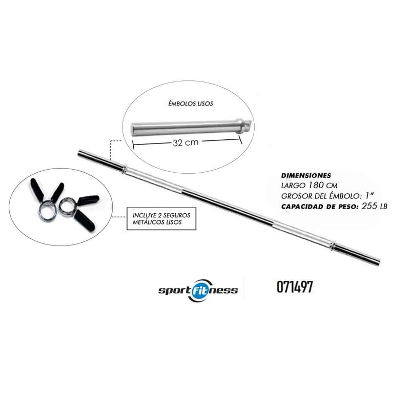 SPORT FITNESS - Barra Recta Para Pesas De 1800Mm Manigueta