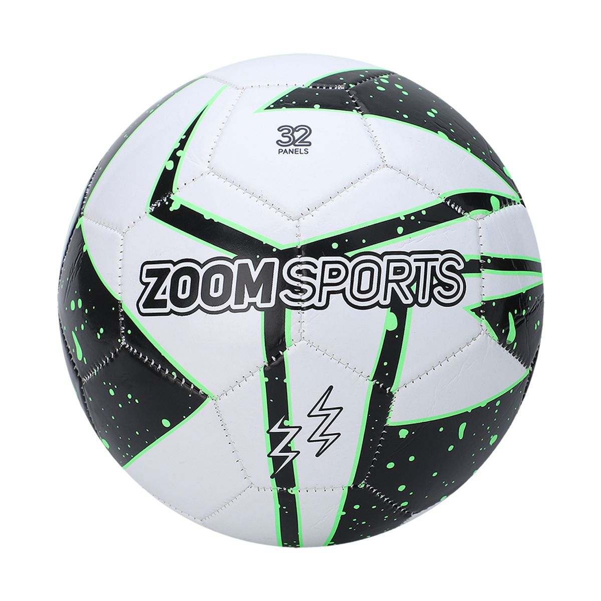 ZOOM SPORT - Balon de Futbol N°5 Vrde Negro 32 Paneles Cosido Zoom Sports