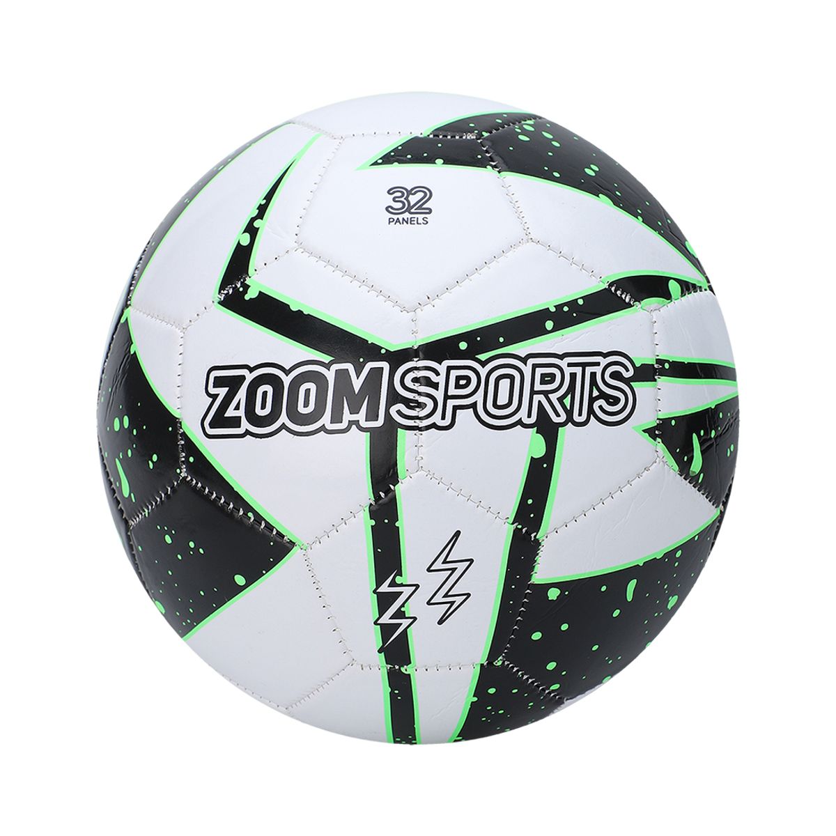 ZOOM SPORT - Balon de Futbol N°5 Vrde Negro 32 Paneles Cosido Zoom Sports