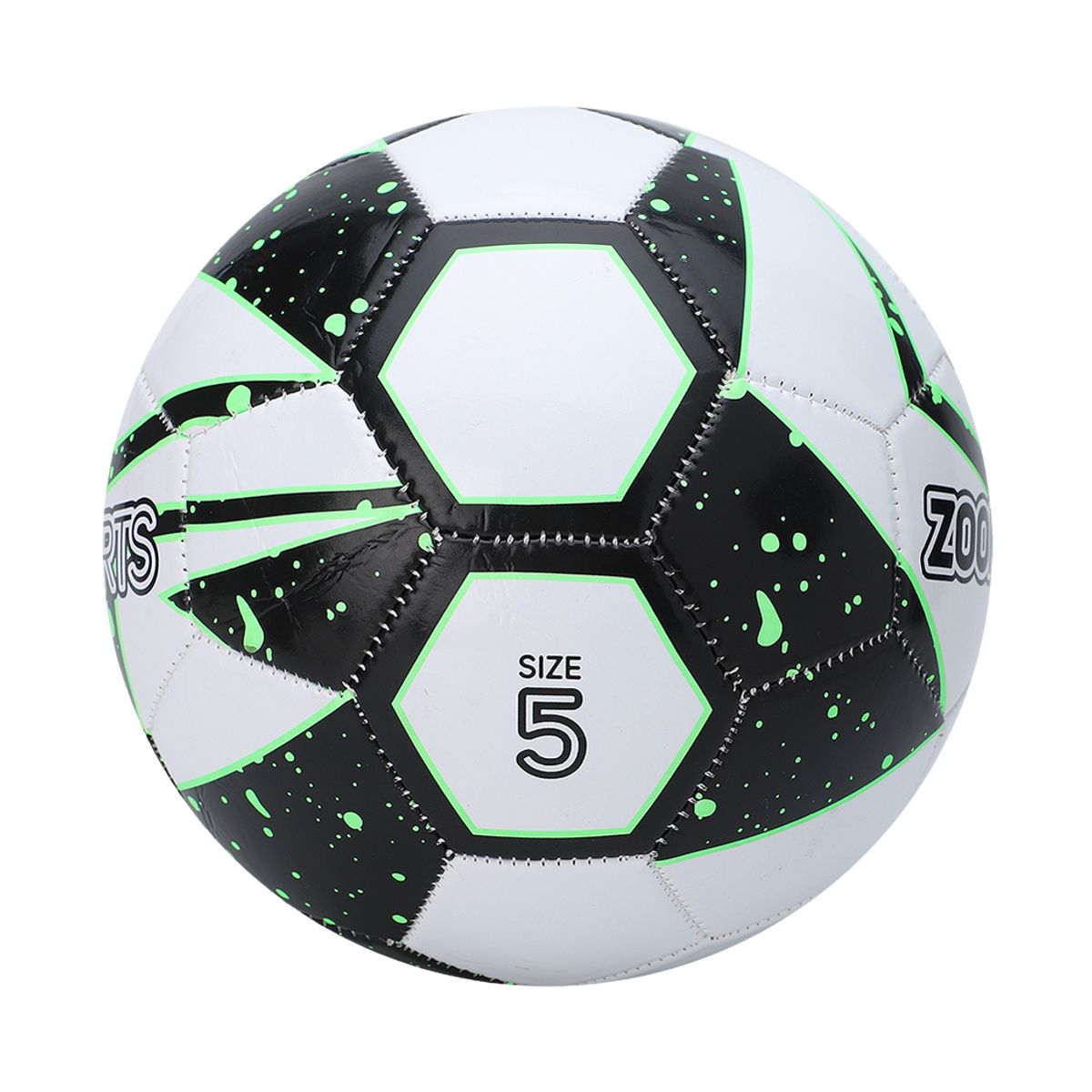 ZOOM SPORT - Balon de Futbol N°5 Vrde Negro 32 Paneles Cosido Zoom Sports