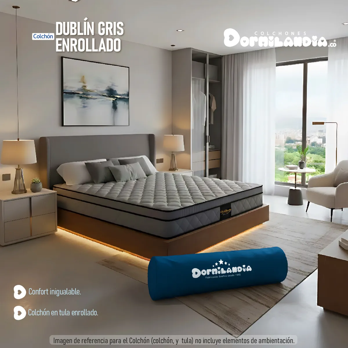 DORMILANDIA - Colchón Doble Gris Resortado Dublín Enrollado Confortable