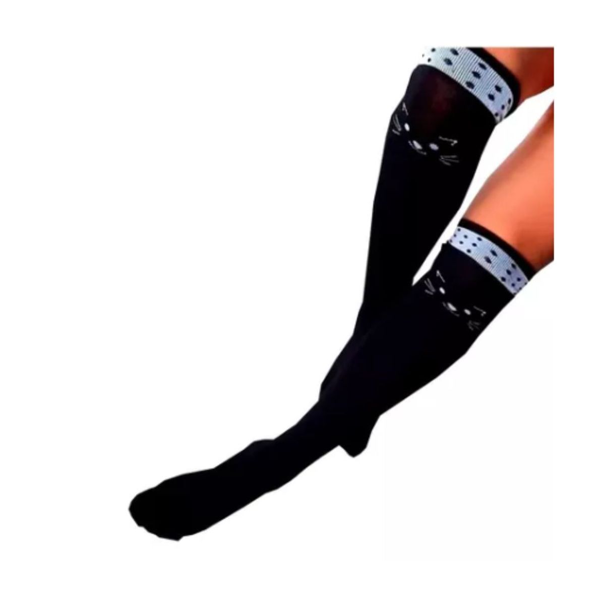 GENERICO - Medias largas bucaneras tejidas hasta la rodilla negra gato