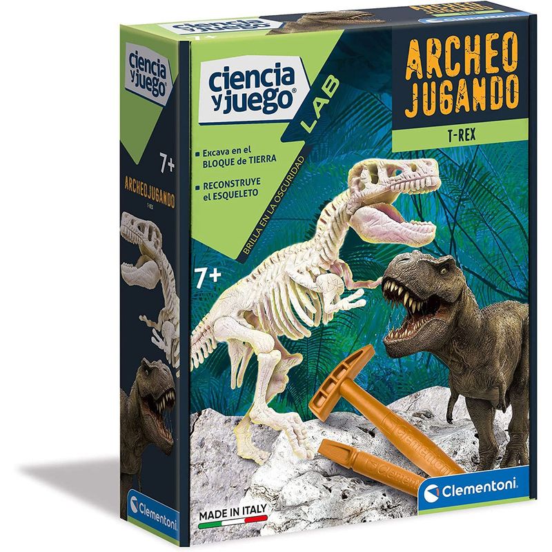 CLEMENTONI - Juguete Fósil De Dinosaurio TRex Niño Brilla En La Oscuridad