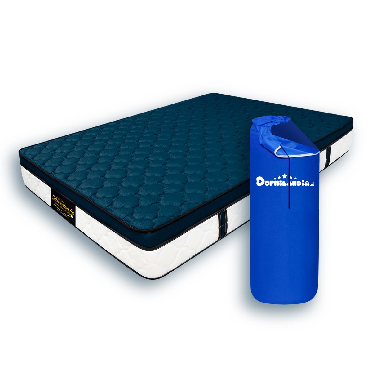 DORMILANDIA - Colchón Semidoble Azul Resortado Dublín Enrollado Confortable