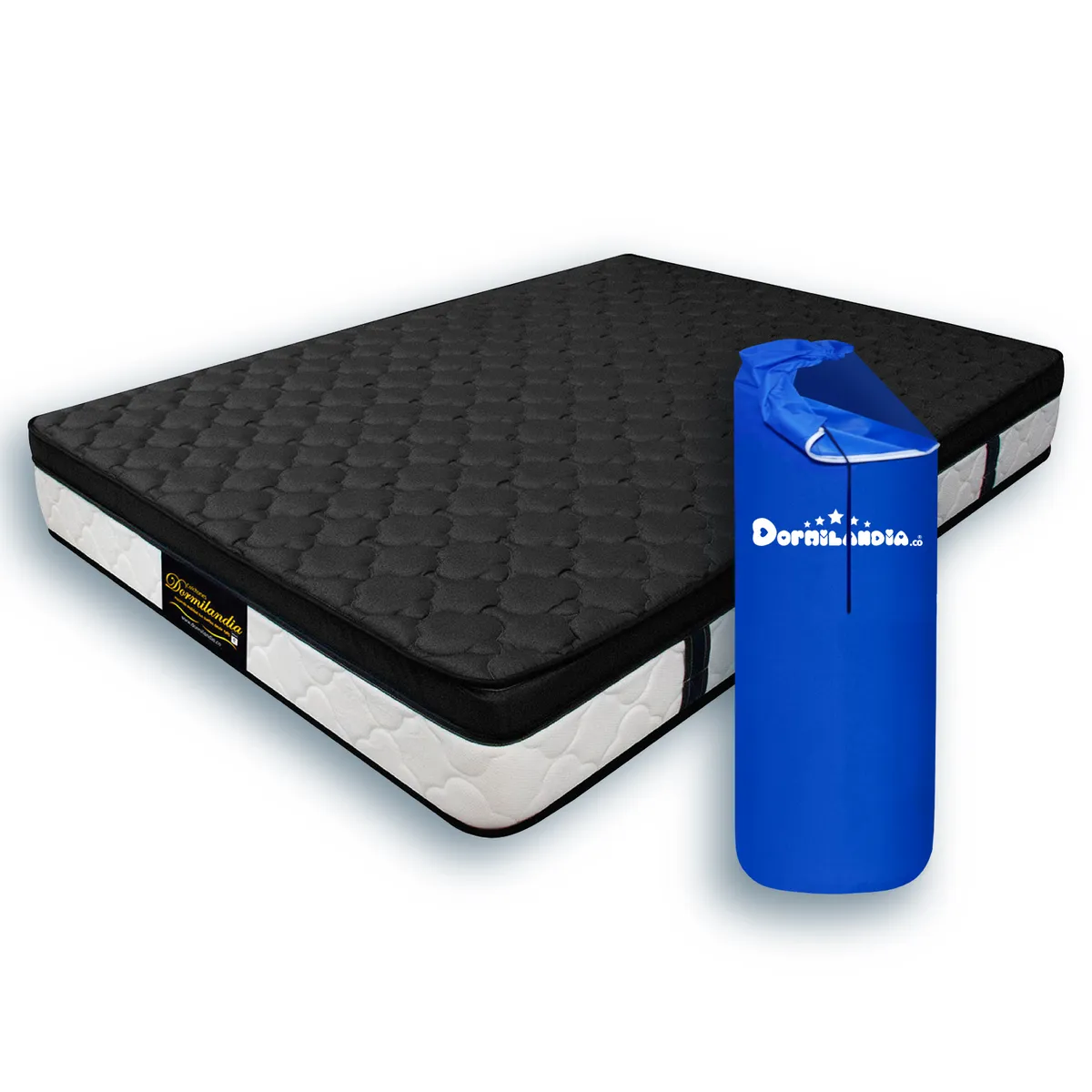 DORMILANDIA - Colchón Doble Negro Resortado Dublín Enrollado Confortable