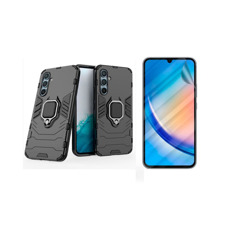 GENERICO - Funda Anti Golpes Anillo Compatible con Samsung A14 Negro y Hidrogel