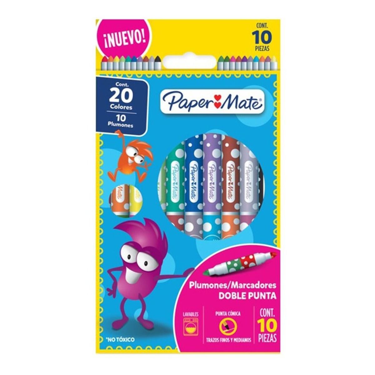 PAPER MATE - Marcadores Paper Mate Medianos Doble Punta Lavables X10