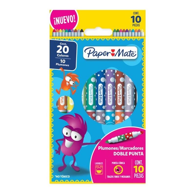 PAPER MATE - Marcadores Paper Mate Medianos Doble Punta Lavables X10