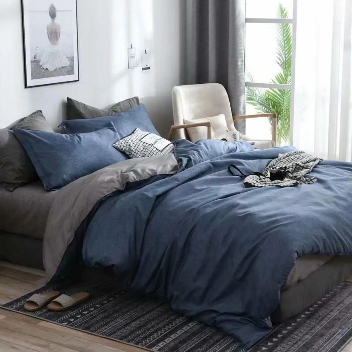 PLUMA HOME - Edredón  Azul Cielo y Gris  - Doble