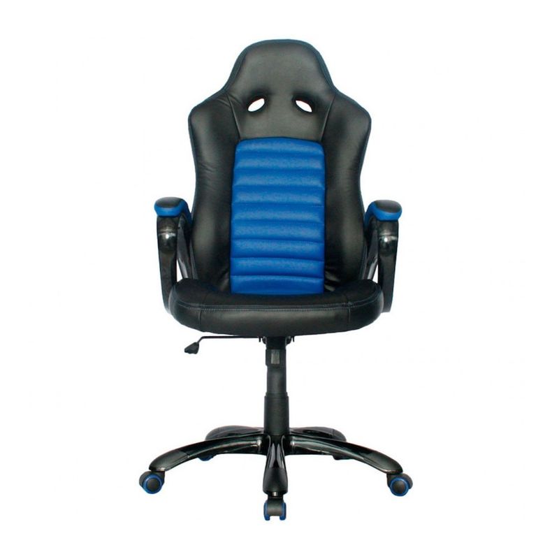 ZER - Silla gamer base nylon  espaldar y asiento en cuero sintetico azul