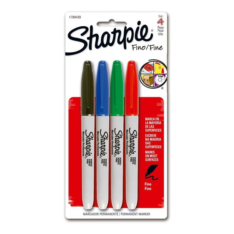 SHARPIE - Marcadores Sharpie Permanente X4 Rotuladores Punta Fina