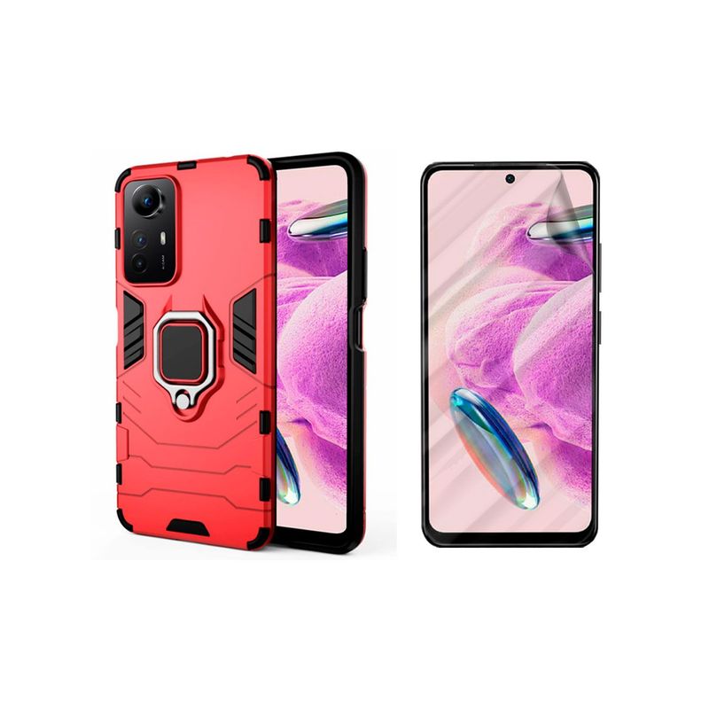 GENERICO - Funda con anillo Compatible con Xiaomi Redmi Note 12s Rojo y Hidrogel