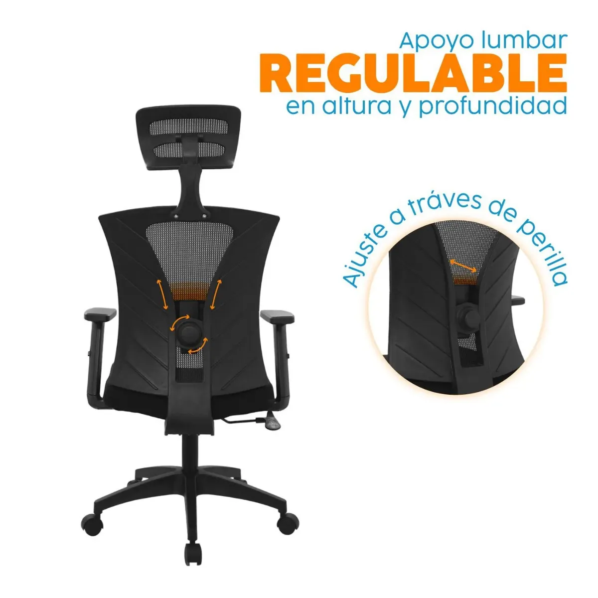 ZER - Silla Escritorio Oficina Ergonomica con Cabecero Zerilanka Negro