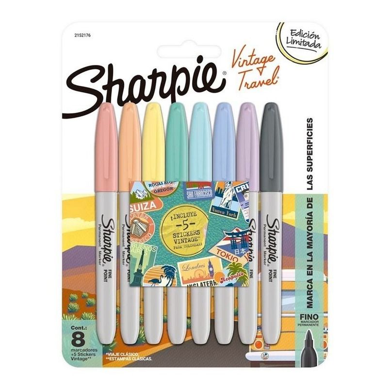 SHARPIE - Marcadores Permanente Punta Fina Vintage Sharpie X8