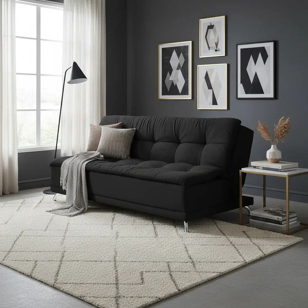 SOFA MARKET - Sofa Cama Blis 3 Puestos Tela Negro
