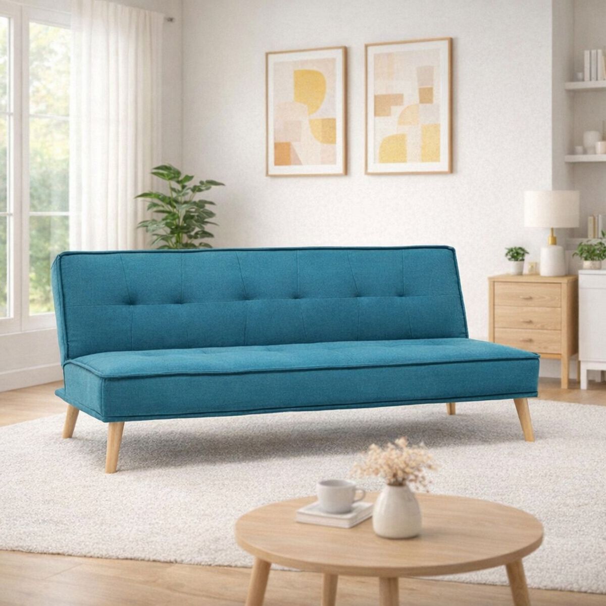 SOFA MARKET - Sofa Cama Chic 3 Puestos Tela Azul