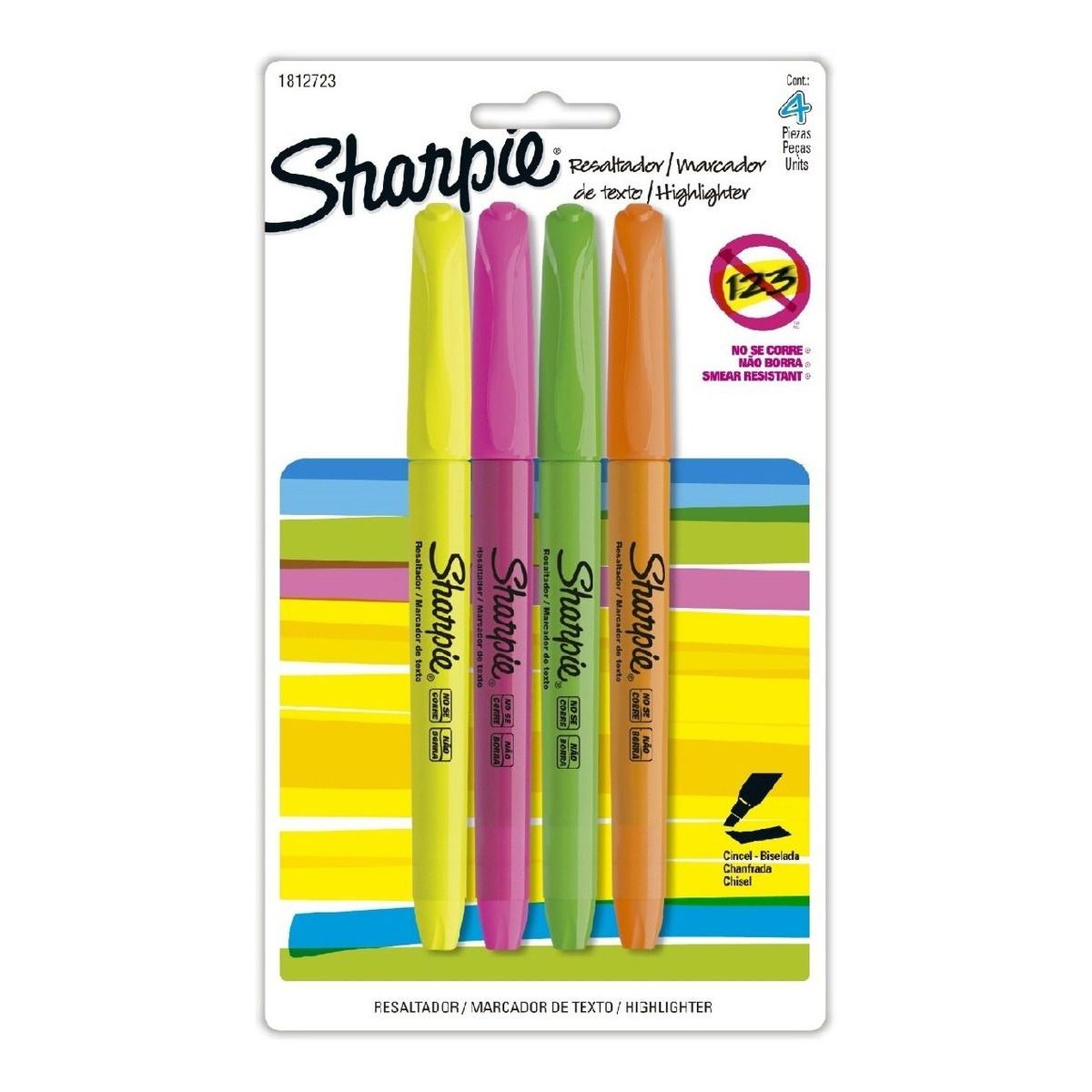 SHARPIE - Resaltadores  Sharpie Permanente Punta Biselada X4 Colores