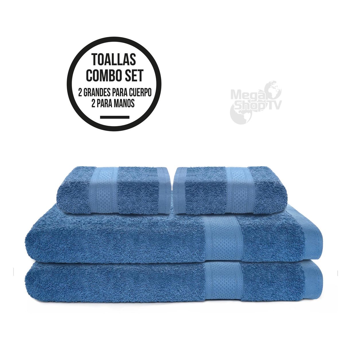 ENERGY PLUS - Set X4 toallas hoteleras: 2 toallas de cuerpo + 2 de manos Azul