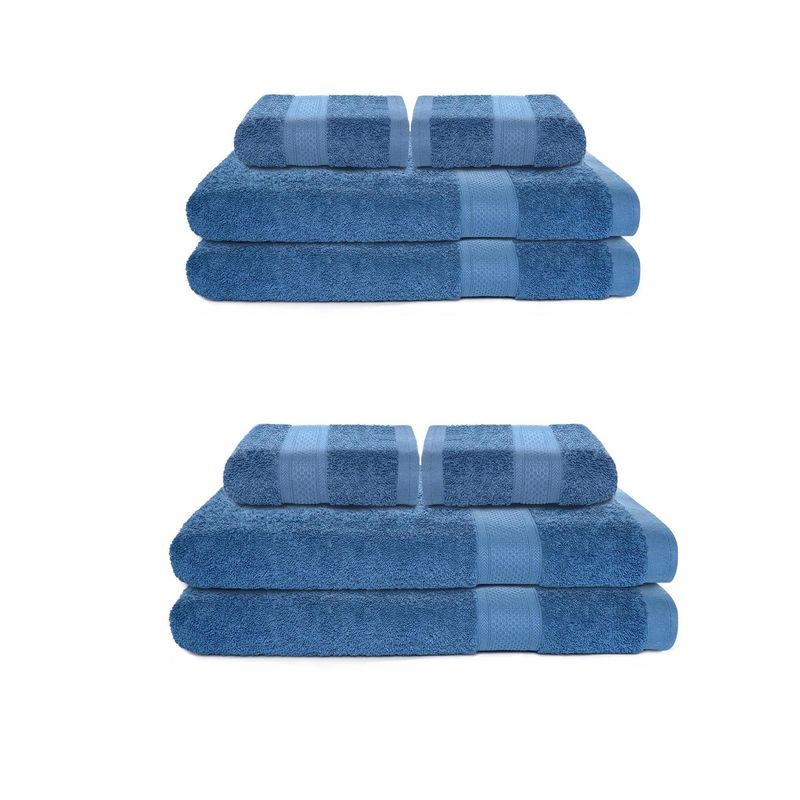 ENERGY PLUS - Set X8 toallas hoteleras: 4 toallas de cuerpo +4 de manos Azul