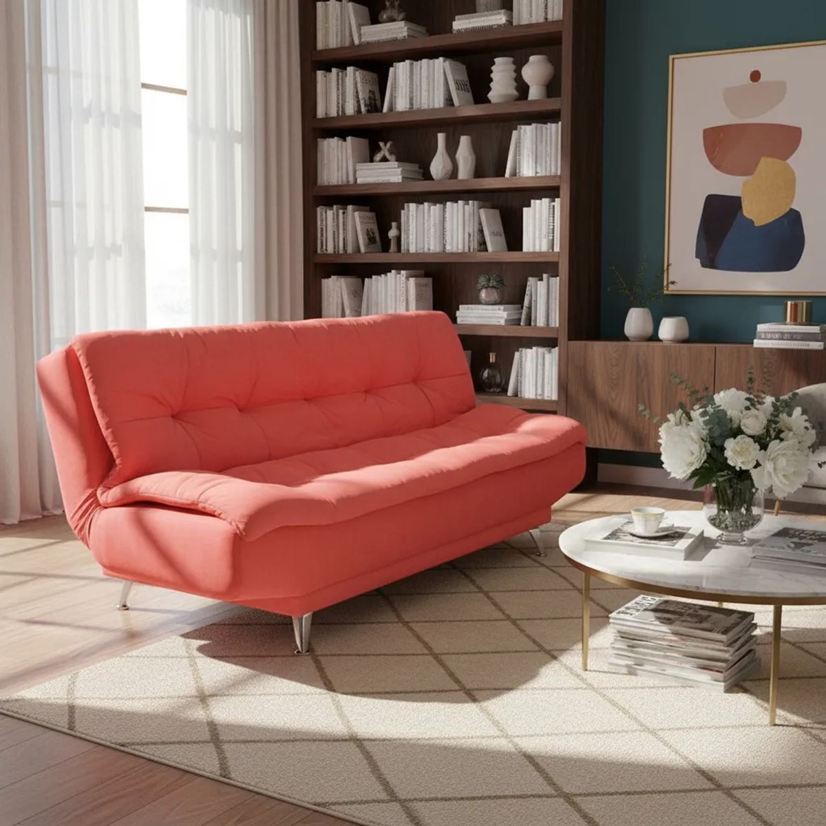 SOFA MARKET - Sofa Cama Blu 3 Puestos Tela Rojo