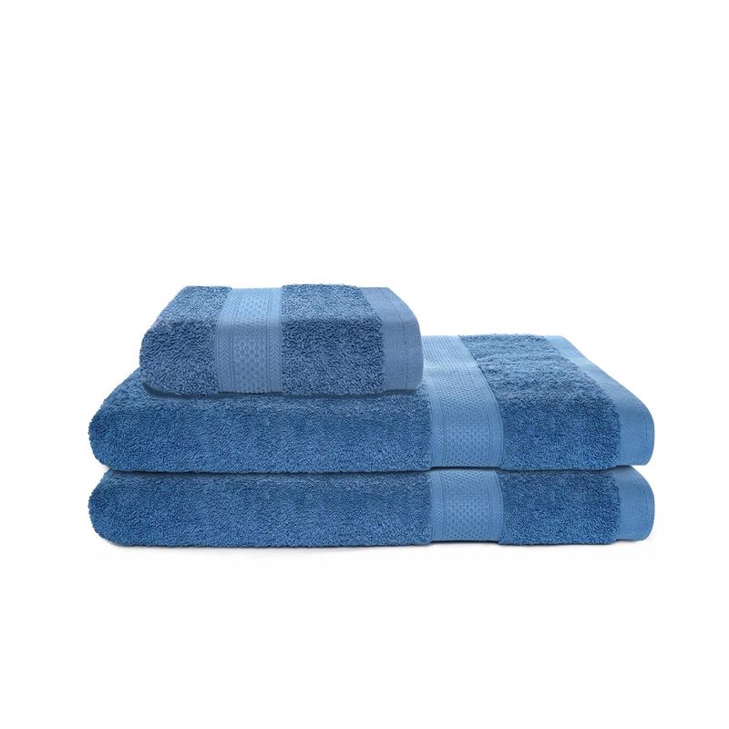 ENERGY PLUS - Set X3 toallas hoteleras: 2 toallas de cuerpo + 1 de manos Azul